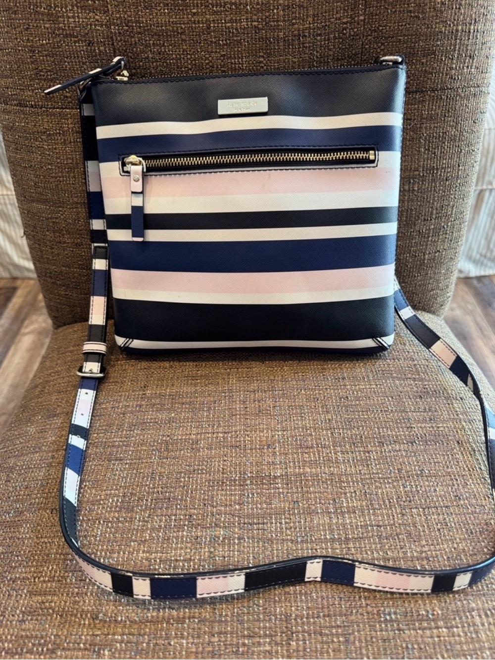 Striped Navy & Pink Crossbody Bag by Unknown Brand